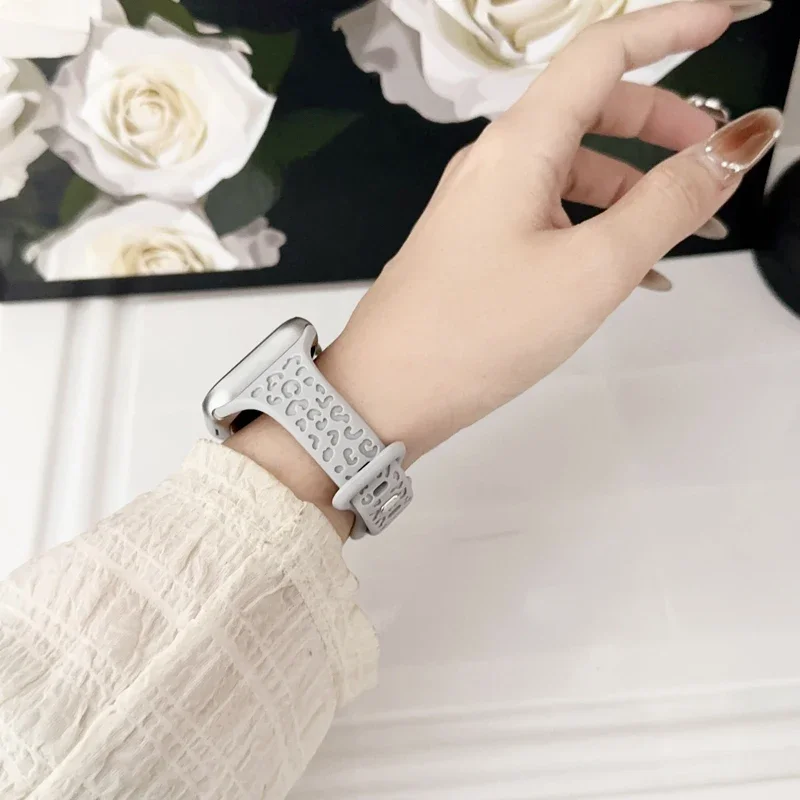 Pulseira de silicone estampa leopardo para Apple Watch, pulseira esportiva, iWatch Series 9, 8, 7, 6, 4, 5, 3, SE Ultra 2, 40mm, 44mm, 45mm, 41 milímetros, 38 milímetros, 49 milímetros