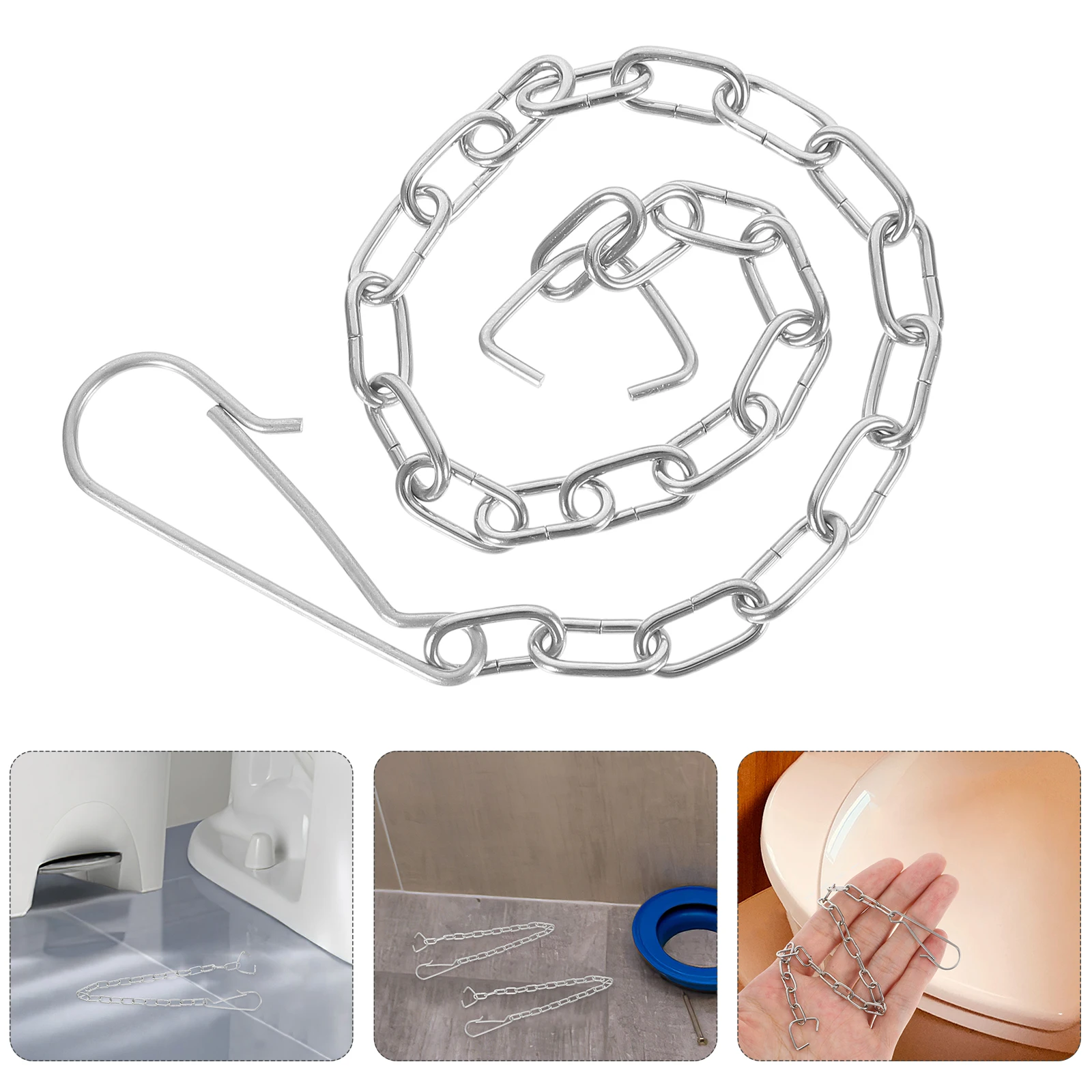 

2pcs Stainless Steel Flapper Replacement Durable Universal Fit Toilet Tank Lever Chain Replacement Kit Easy Install