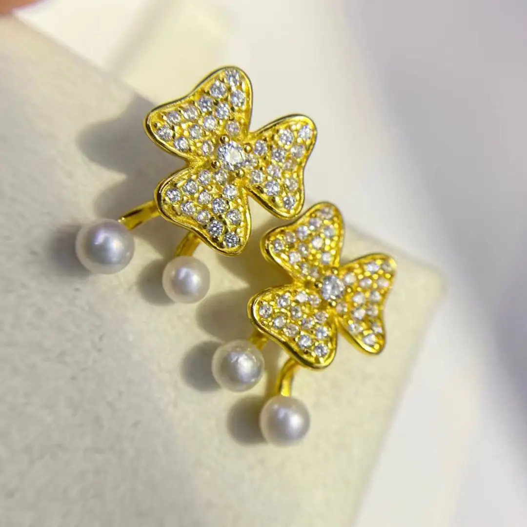 

Оптовая продажа, серьги из стерлингового серебра S925, фурнитура для крепления, базовые монтажные детали, аксессуар для жемчуга 3-3,5 мм, 5 пар/лот