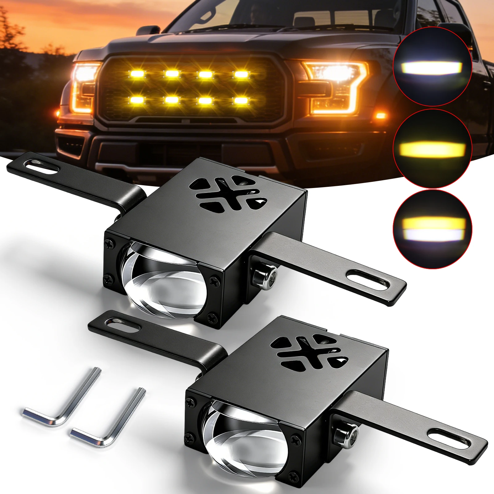 BraveWAY LED Car Grille Spotlight Projector Len Light 12000LM LED Motorcycle Auxiliary Spotlight 6000K 3000K offroad use
