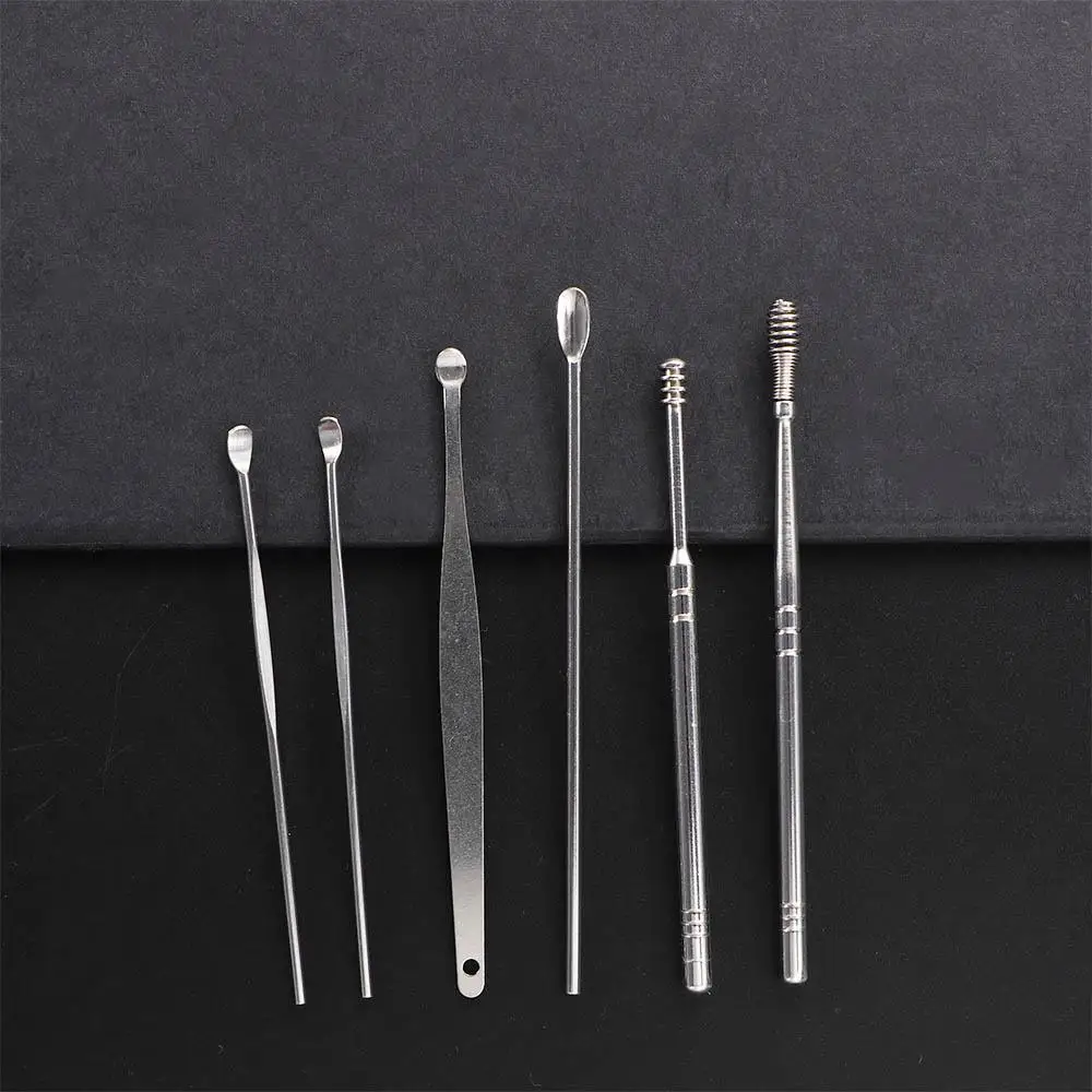 Aço inoxidável Espiral Ear Pick Spoon, Wax Removal Cleaner, Ear Care Beauty Tools, Multifuncional Portátil Ear Pick, 5 Pcs, 6Pcs