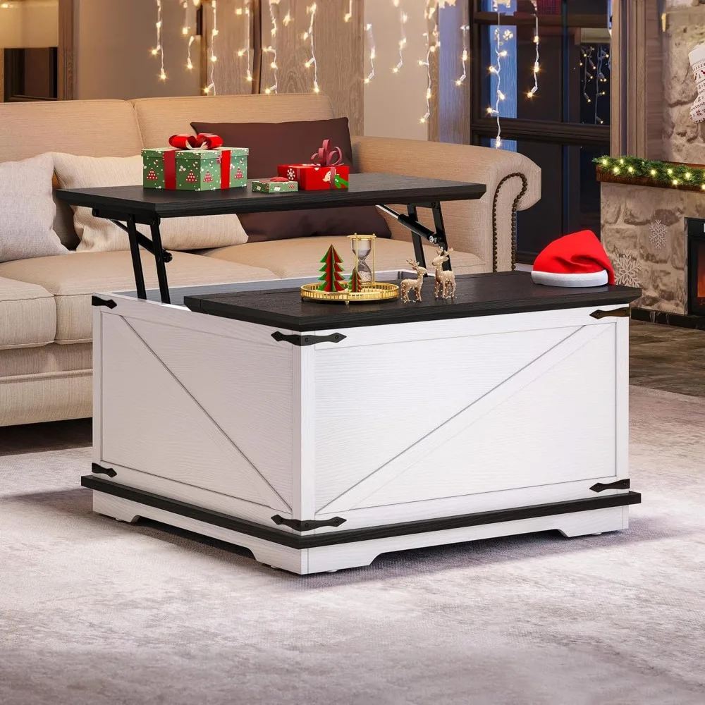 

Farmhouse Lift Top Coffee Table, Square Wood Center Table with Large Hidden Storage Compartment for Living Room, Rustic Cocktai