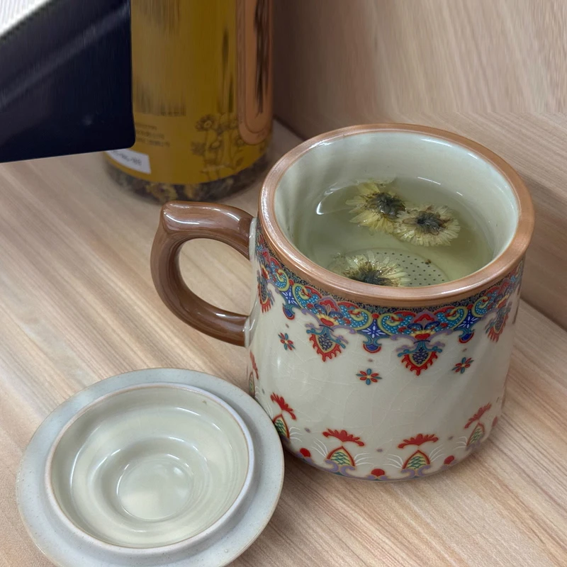 

Chinese Style Ceramic Mugs, Home Personal Office Creative Teacup With Cover, Filtered Tea Water Separation, Tea Cups, 400ml, 1Pc