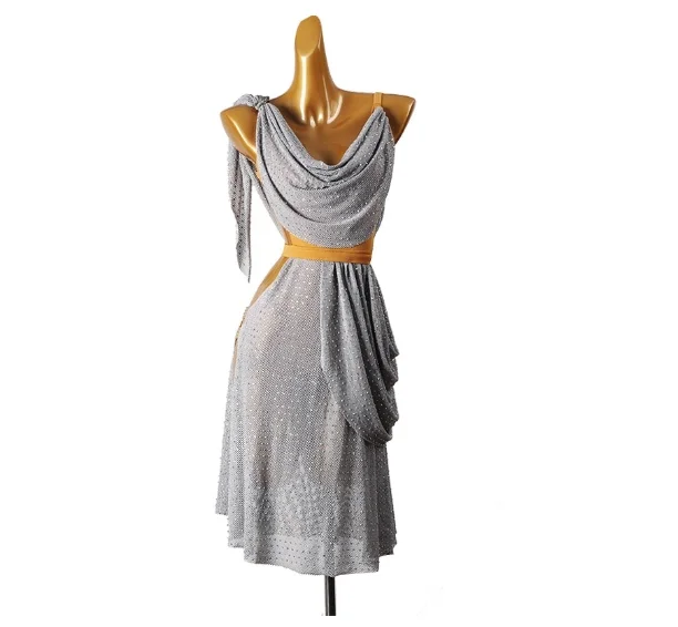 Vestido de dança latina sem costas, competição, mulher adulta, diamante, tango, samba, rumba, traje de dança latina americana