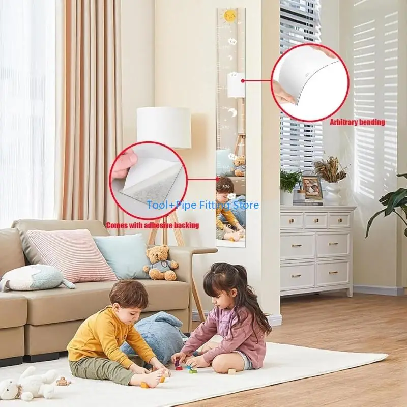 F92B Foldable Height Measuring Growth Chart Mirror for Children Room Wall Decoration