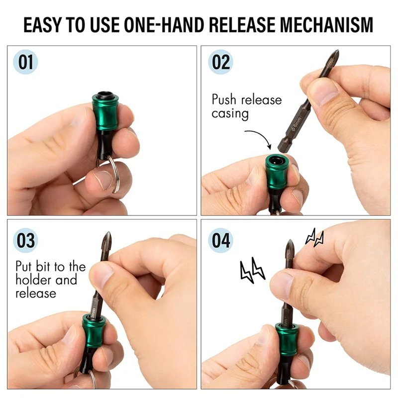 M11K-Bit Holder Keychain,4 Sets Of 12PCS 1/4 Drill Bit Holder, Easy Release And Quick Change Bit Holder
