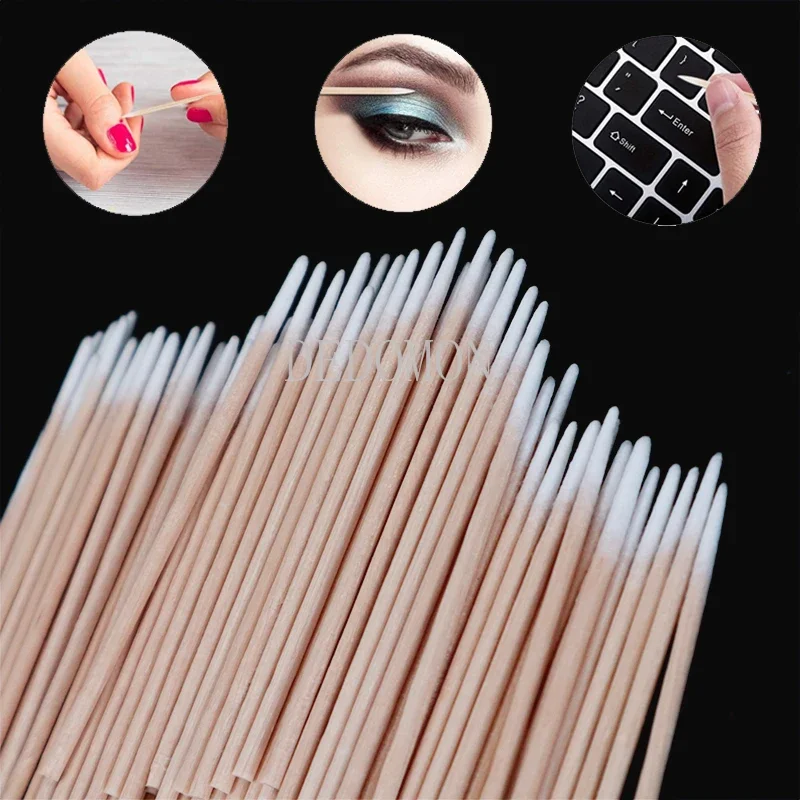 Nails Wood Cotton Swab Clean Sticks Buds Tip Wooden Cotton Head Manicure Detail Corrector Nail Polish Remover Art Tools