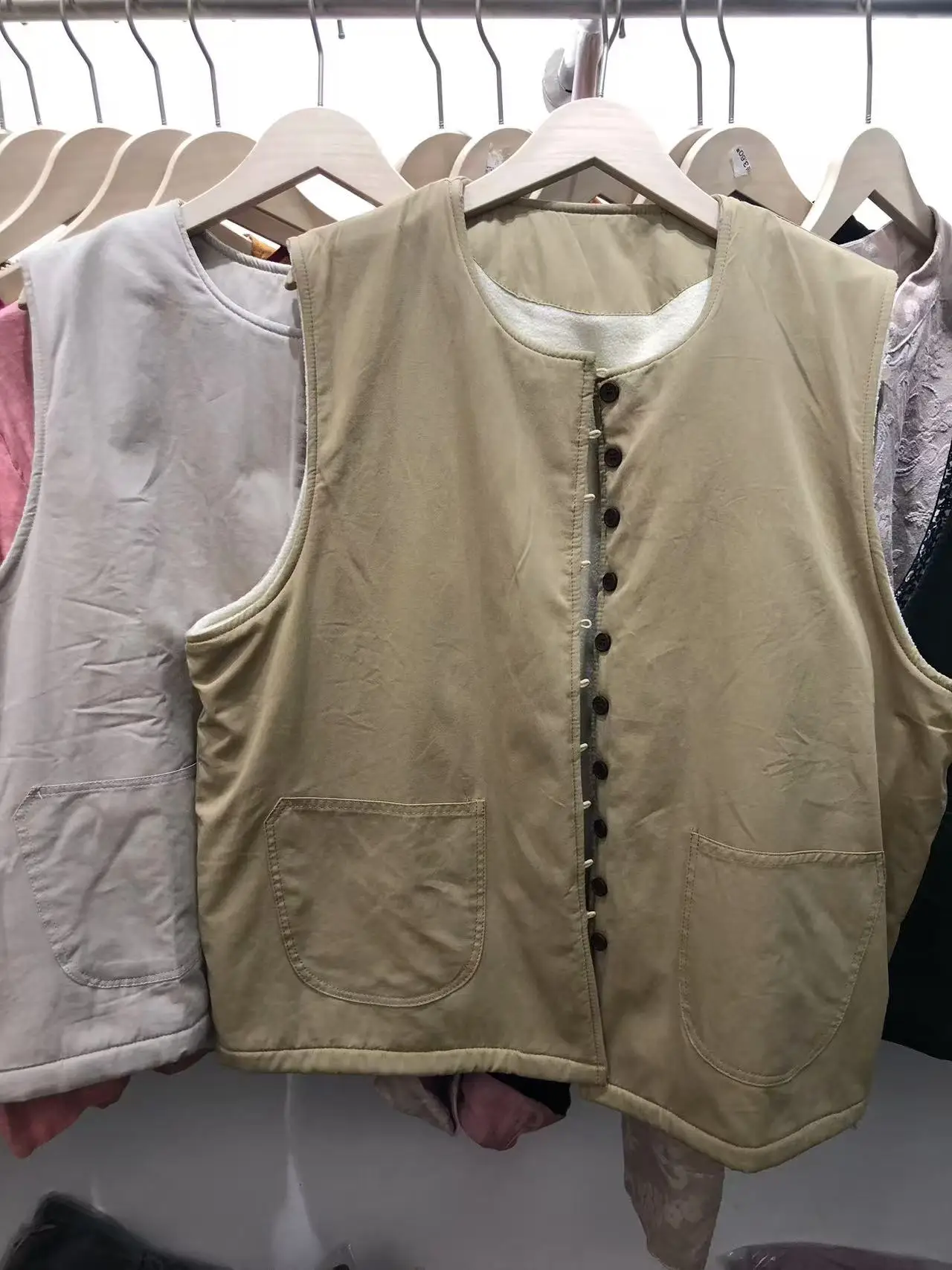 여성용 순면 안감 조끼 아우터웨어 단색 단추 오픈 카디건 따뜻한 하트 보호 탑