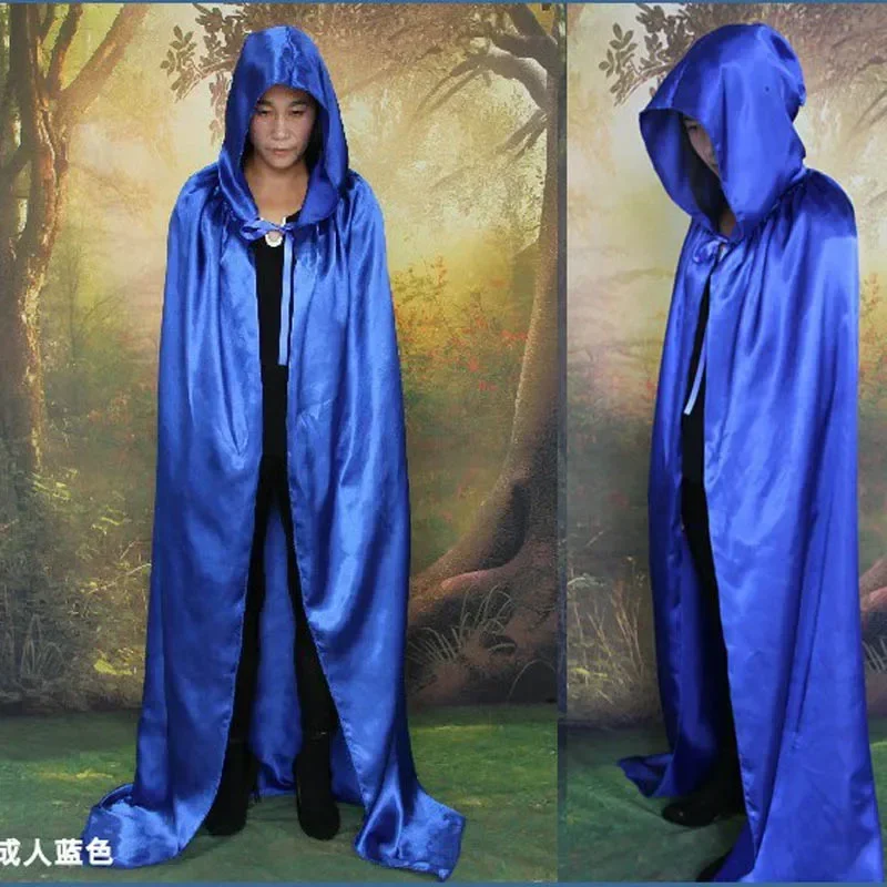 الأطفال الكبار الرجال صبي فتاة هالوين تأثيري الساتان الأحمر الأرجواني الأسود الساحرة كيب الموت هودي عباءة مع قبعة 60-170 سنتيمتر 7 أحجام ك \