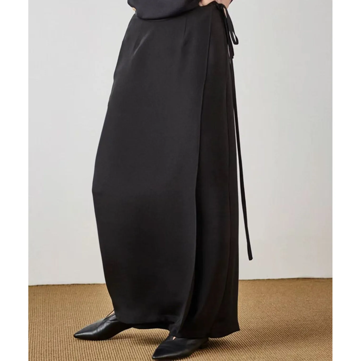 Black High Waist Midi Straight Cut Skirt for Women Summer Commute Tied Waistline Casual Style Mid-Length Vintage Dress