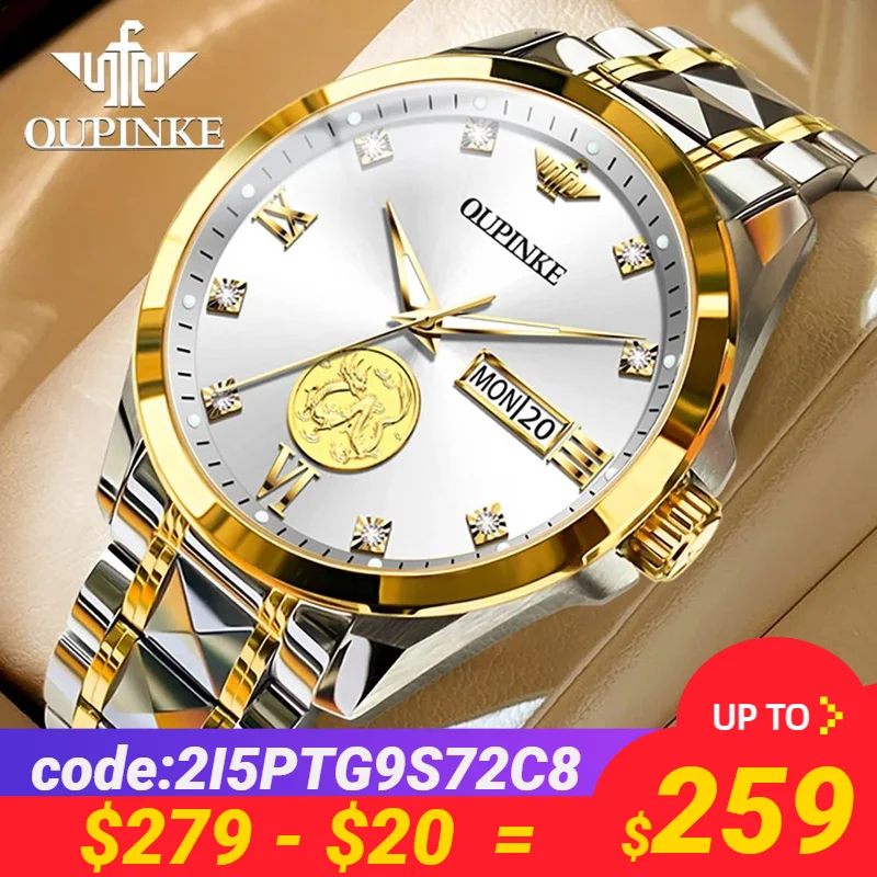 

OUPINKE New In Luxury Automatic Watch for Men Real Gold Real Diamond Tungsten Steel Strap Waterproof Swiss TOP Brand Wristwatch