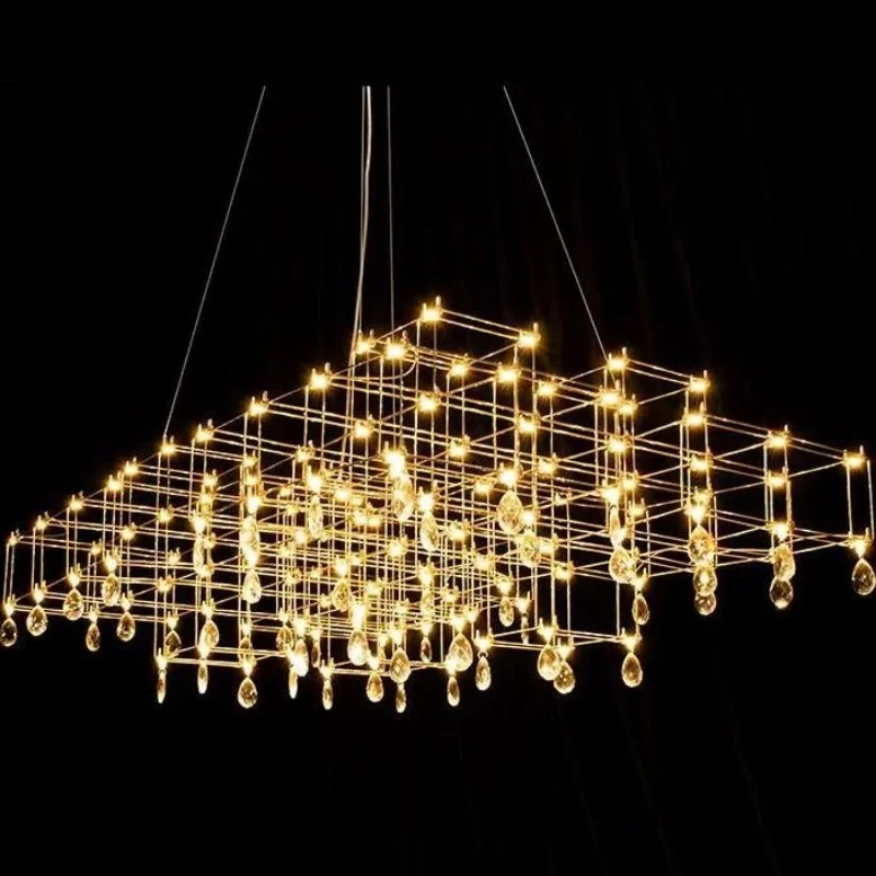 

Modern Luxury Crystal Pendant 2025 New Light Cube Restaurant Light Creative Stainless Steel Design Bar Desk Lamp