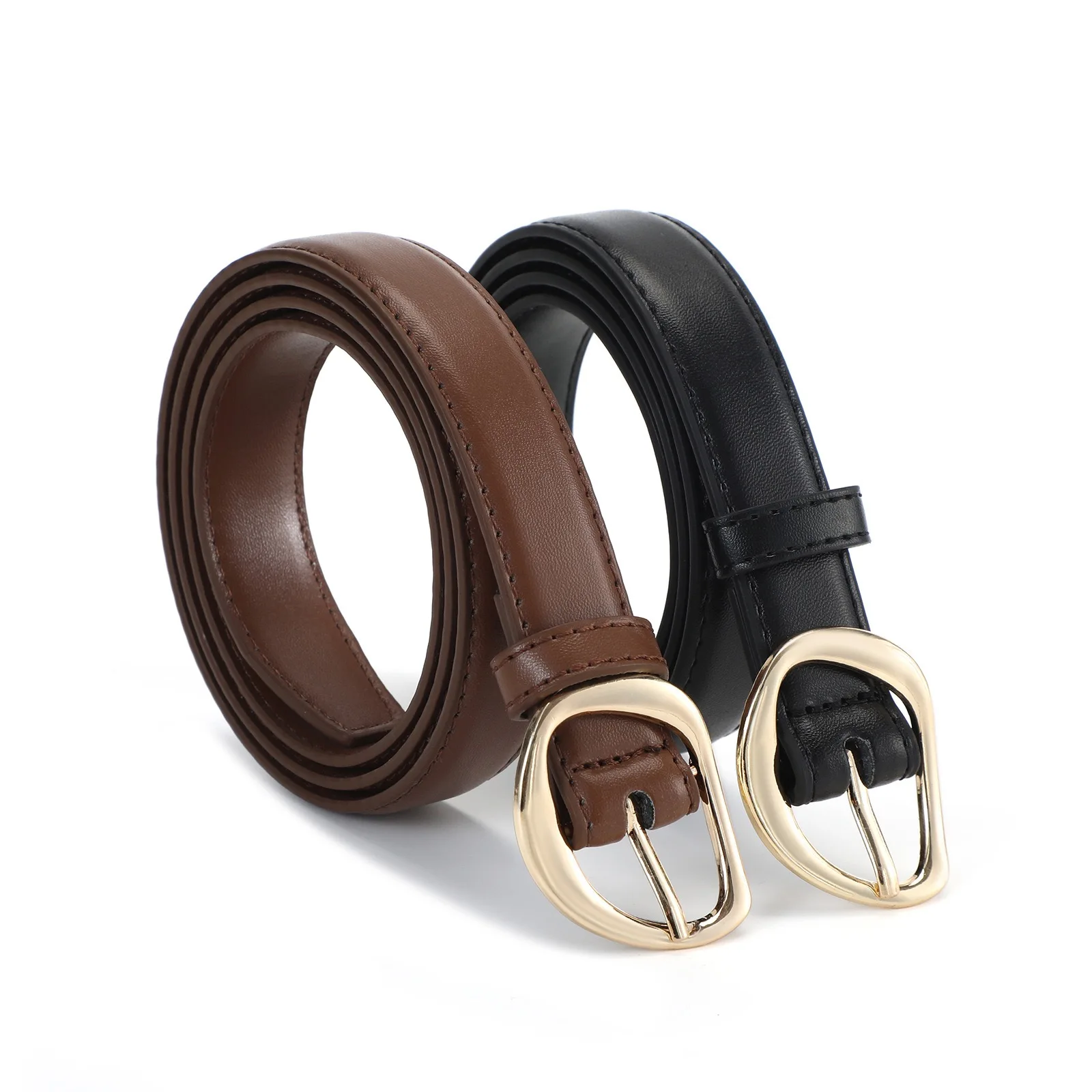 Luxuriöse PU-Ledergürtel für Damen, Modische Goldene Dornschließe, 2,3 cm Breiter Taillengürtel für Kleider & Jeans, Accessoires in Schwarz und Braun – Detail 7