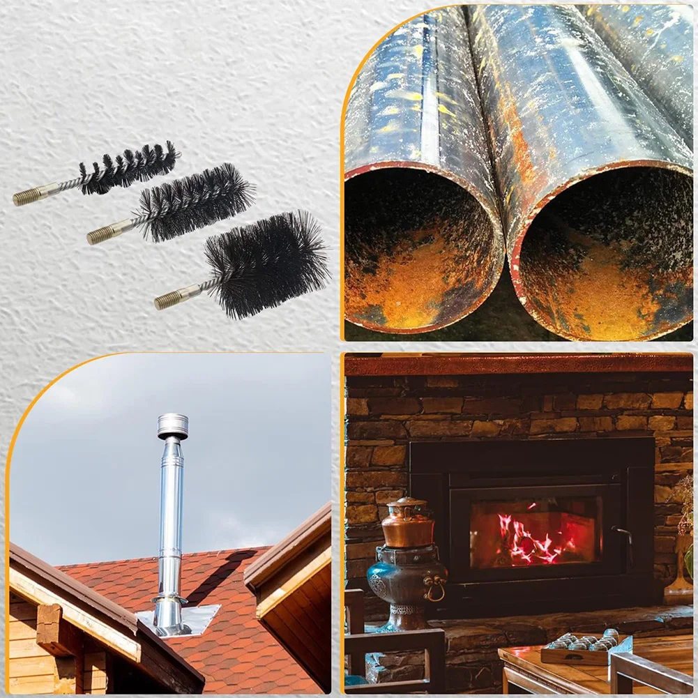 3 * cepillo de alambre para tubería de horno, cepillo para caldera, cepillo para chimenea, cepillo giratorio de 30/50/80 Mm, cepillo para tubería, herramientas de limpieza de pared interior para chimenea