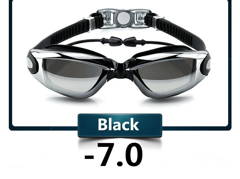 Anti-Beschlag-Profi-Schwimmbrille, Schwimmbrille, Myopie mit Ohrstöpseln, Nasenklammer, galvanisieren, wasserdichtes Silikon zum Schwimmen