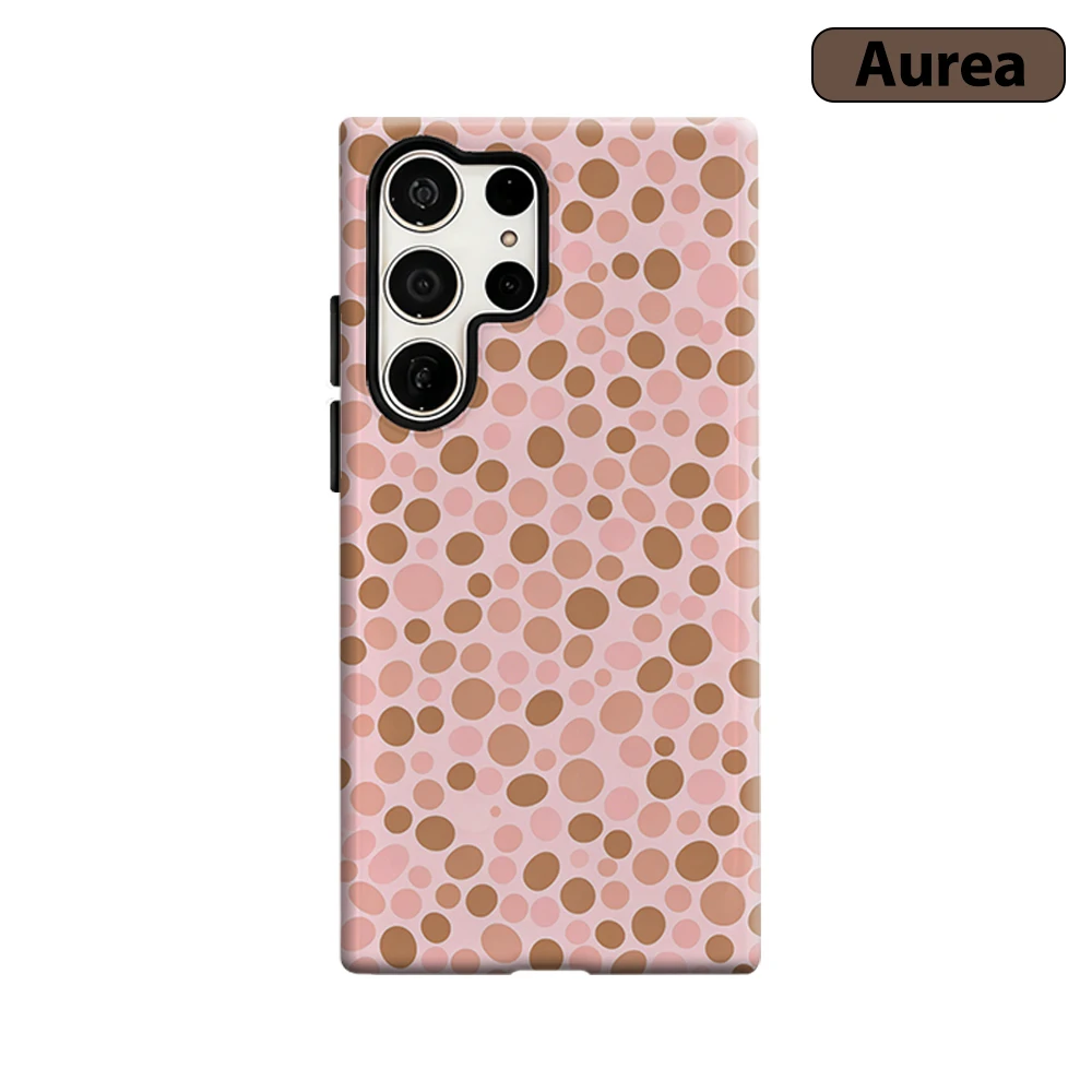 Soft Pink Brown Dot Phone Case for Samsung Galaxy S26 S25 Ultra S24 S23 Ultra Plus Shockproof Double layer tough Back Cover