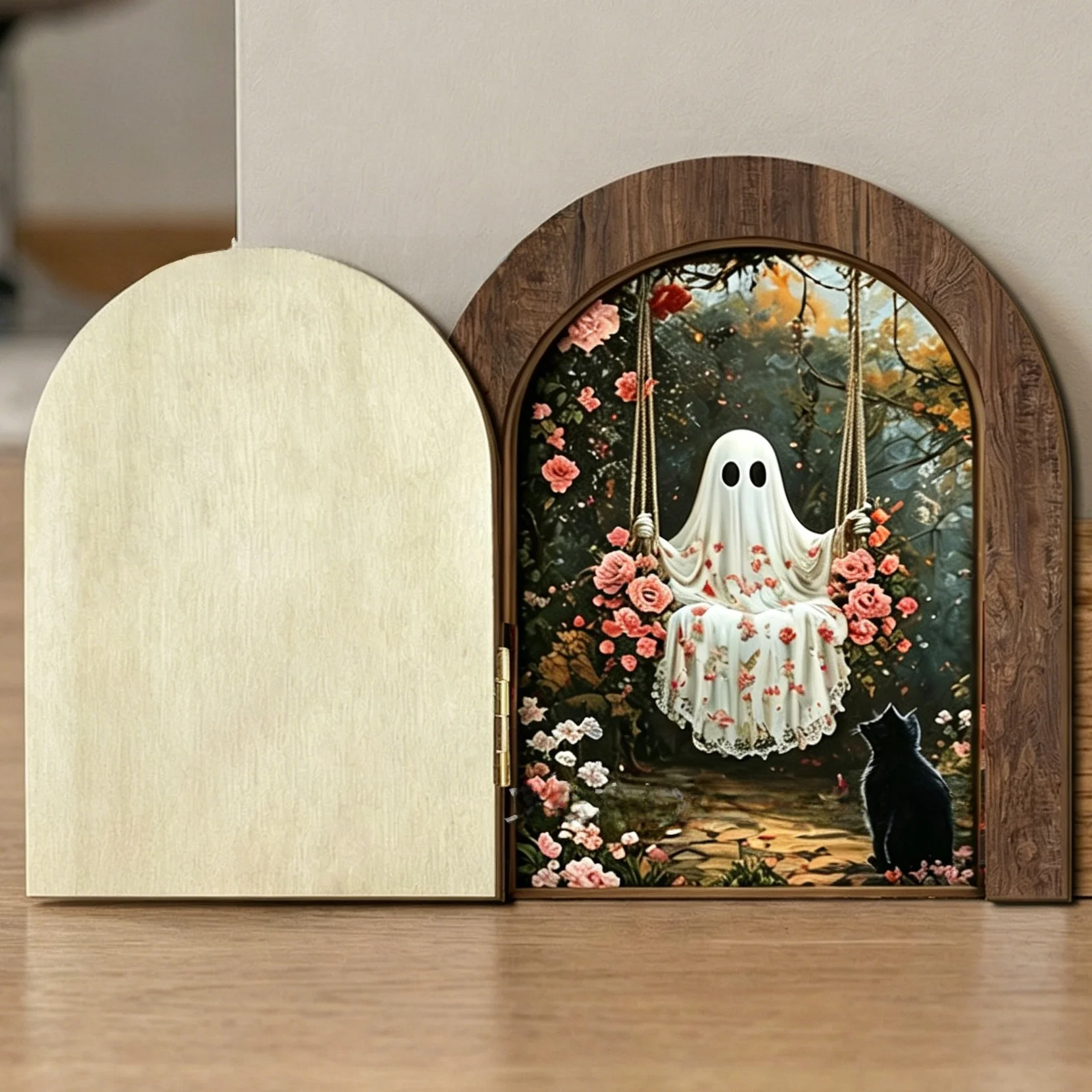 Personalized Custom Photo Wooden Blind Box Ornament Simulated Casement Mini Elf Door Halloween Theme Indoor Home Decor Gift view 2
