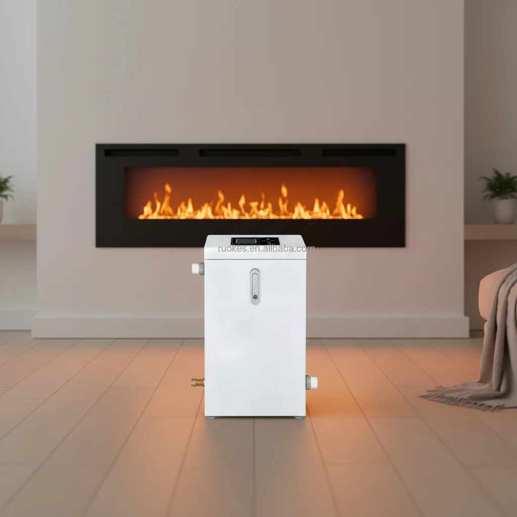 36KW Electric Fireplace Heater 26 Brown Adjustable Temperature Remote App-Controlled LED Display Multicolor Flame Metal