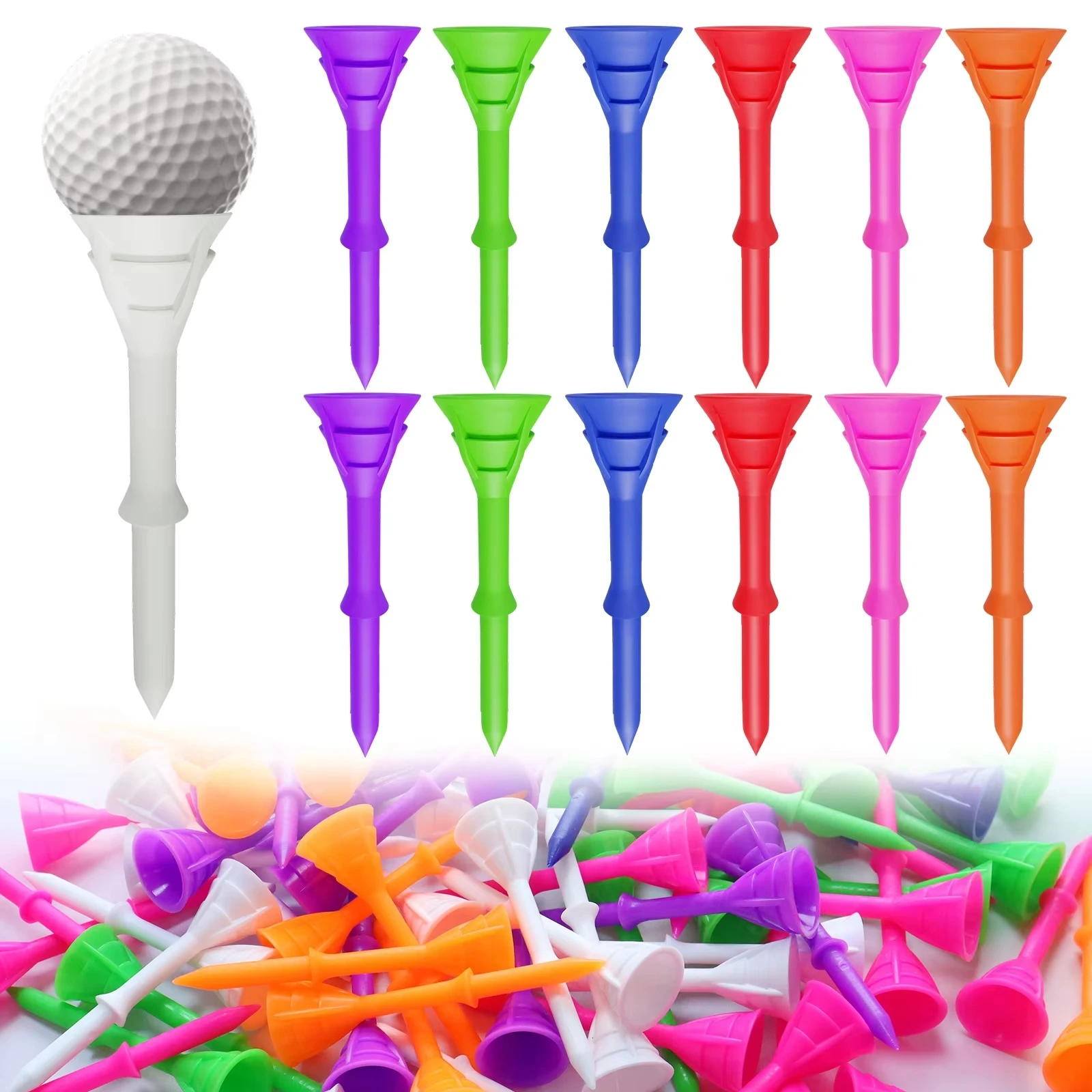30/50 Stuks Golf Tees Set met Plastic Onbreekbare Cup Lage Wrijvingsweerstand Meerdere Kleuren 3 1/4 Inch 83mm Balhouder Set