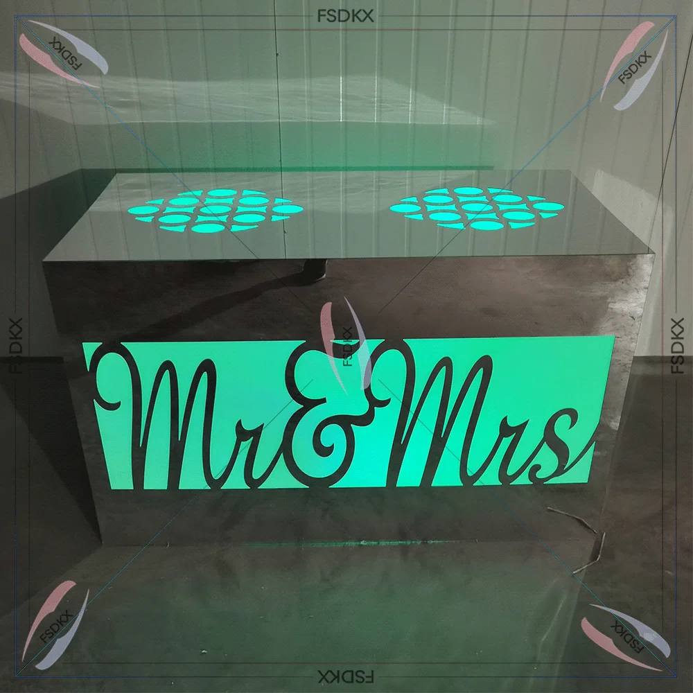 

Silver Rectangle Mr$Mrs Pattern Light Up Bar Table High top Counter For Events Display
