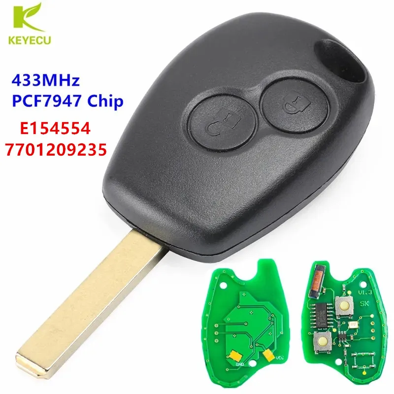 KEYECU Replacement Remote Head Key FOB 2 Button 433MHz PCF7947 Chip for Renault Clio Kangoo, Master, Modus, Twingo
