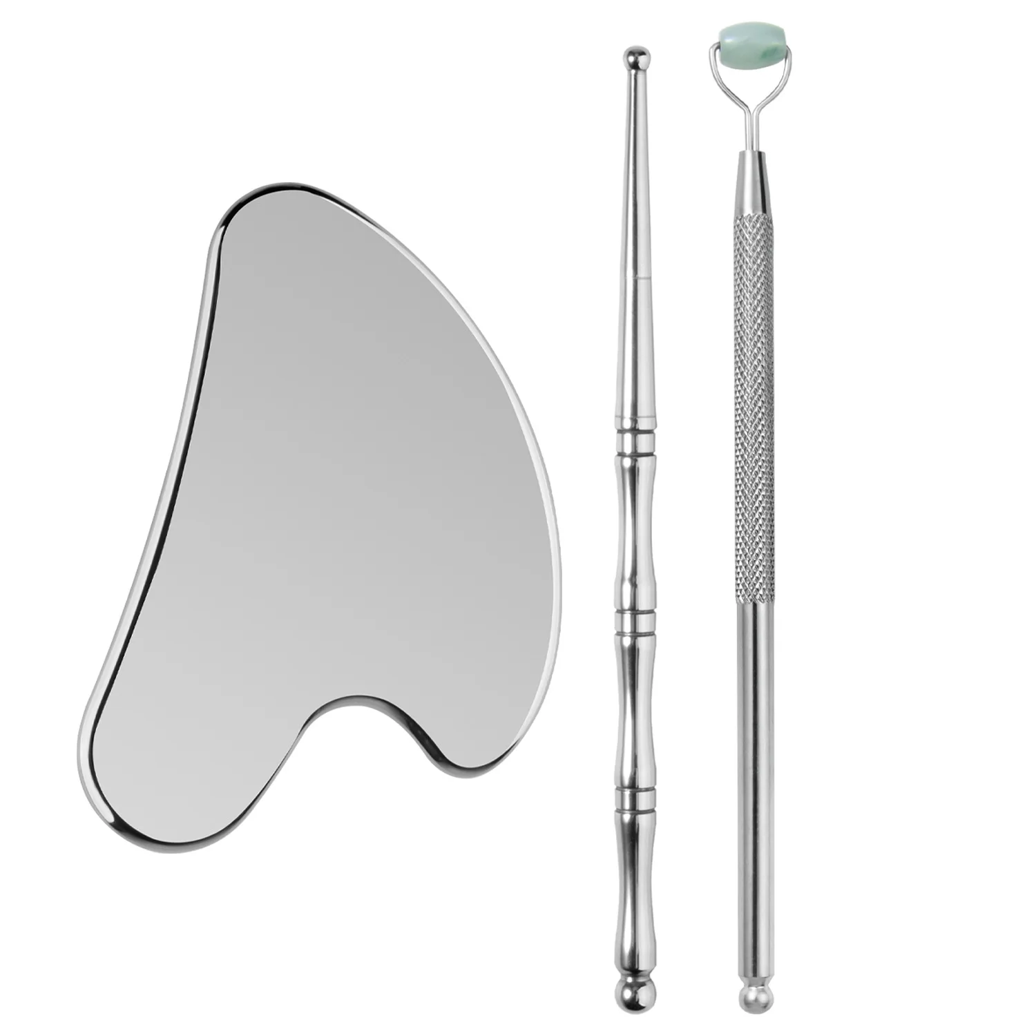 3 قطعة/المجموعة تدليك الوجه رفع أدوات الفولاذ المقاوم للصدأ غوا شا مجلس الطبيعية اليشم الأسطوانة العين مدلك الأذن نقطة الوخز قلم تدليك #6