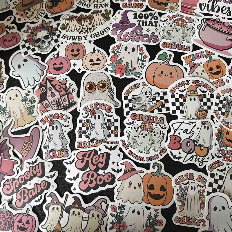 50pcs Western Halloween Sticker Pumpkin Ghost Stickers Waterproof Water Bottle Stickers Scrapbooking Skateboard Luggage Stickers