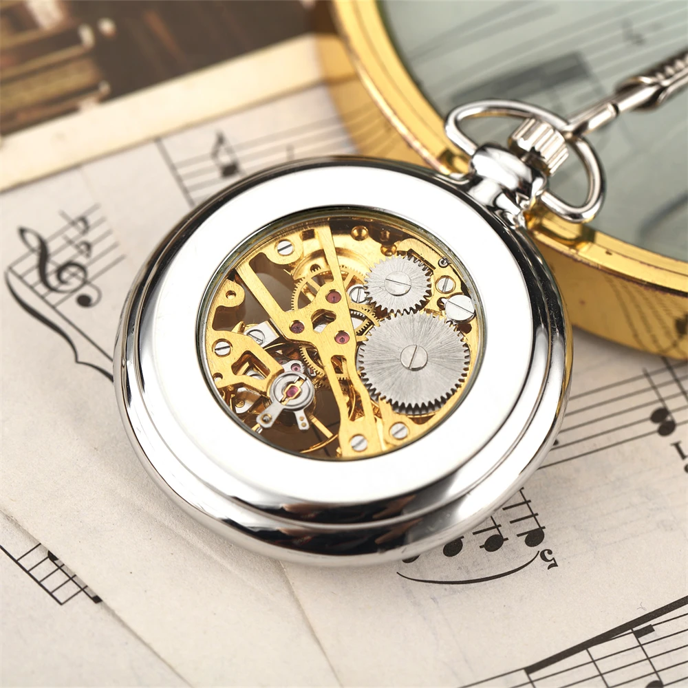 Retro classic straight board flip free hollow mechanical pocket watch pendant waist chain semi-automatic mechanical pocket watch