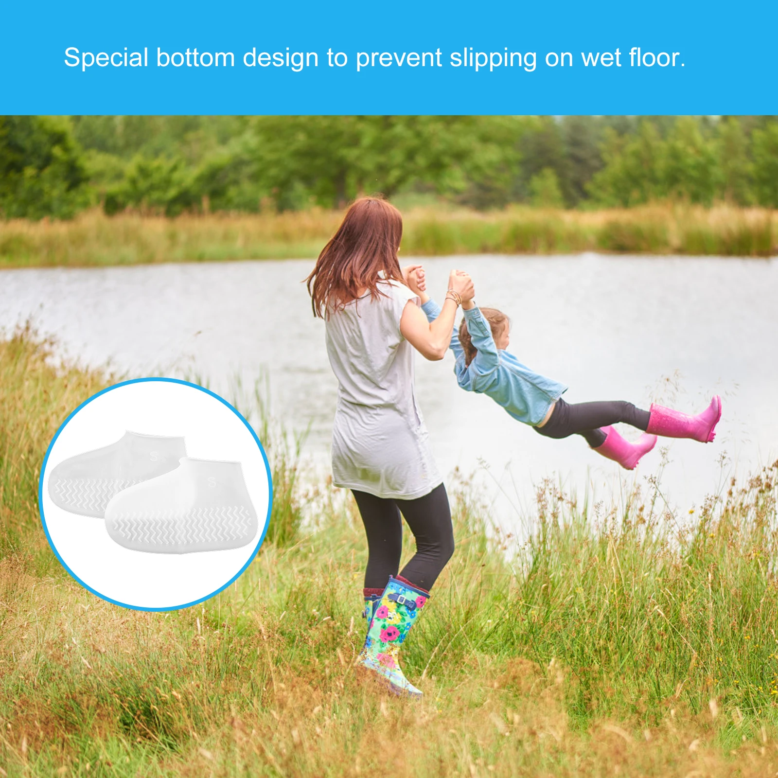 

Silicone Waterproof Shoe Covers AntiSlip Reusable Rain Protectors For Cycling White Size S