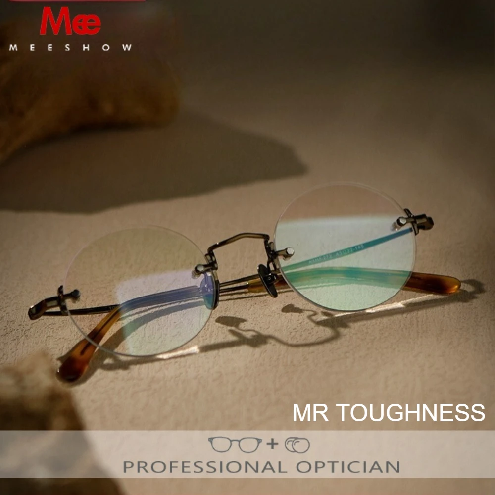 

Meeshow Brand Bronze Vintage Glasses Men Pure Titanium Round Rimless Optical Prescription Glasses Recipe Lenses Myopia Eyewear