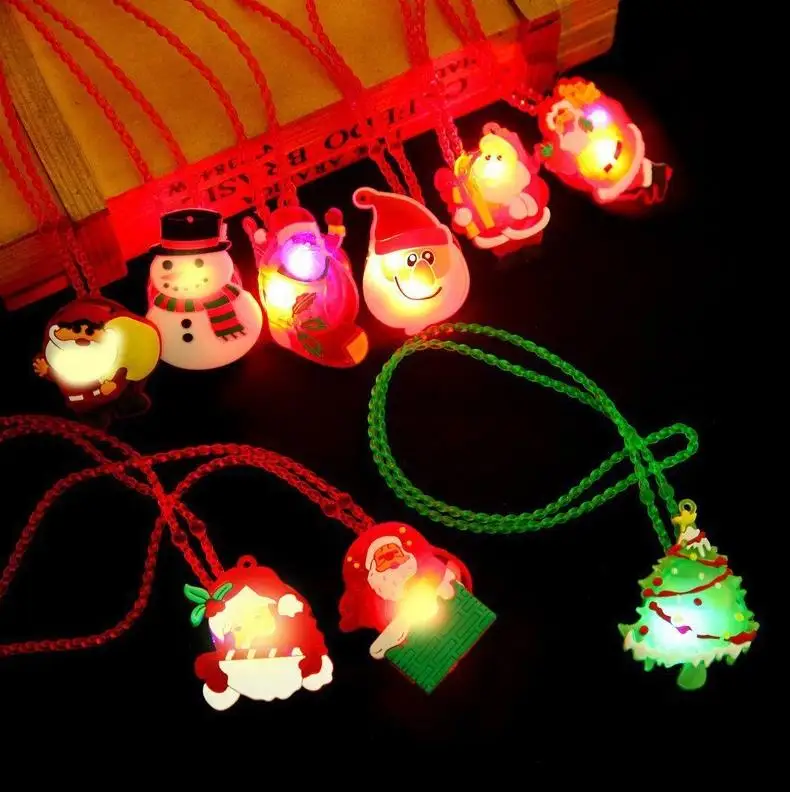 Party Decoration Christmas Light Up Flashing Necklace Children Kids Glow up Cartoon Santa Claus Pendant Xmas Decorations ni191