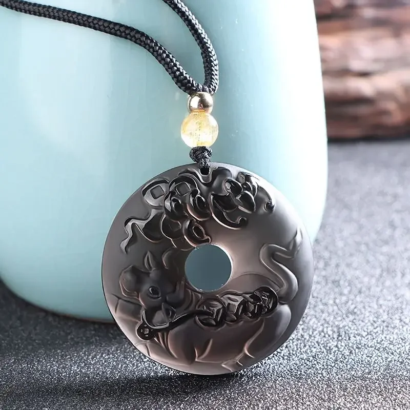 Ice Obsidian Chinese Zodiac Dragon Snake Safe Buckle Pendant Men Necklace Women's Birthday Year Tiger Guardian God Amulet Charms