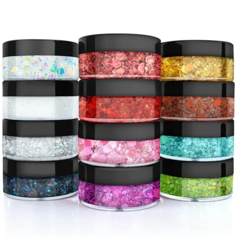Body Glitter, Face Glitter, Hair Glitter, Holographic Concerts Festival Rave Chunky Glitter Gel, 12 Colors