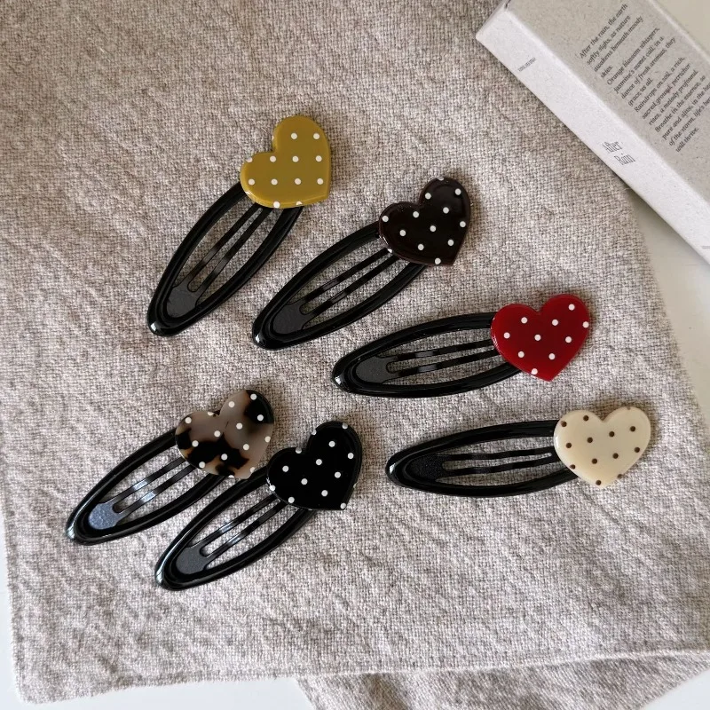 Women Retro Polka Dot Heart Grids Barrettes Side Clip BB Clip Forehead Bangs Clip Headwear New Arrival