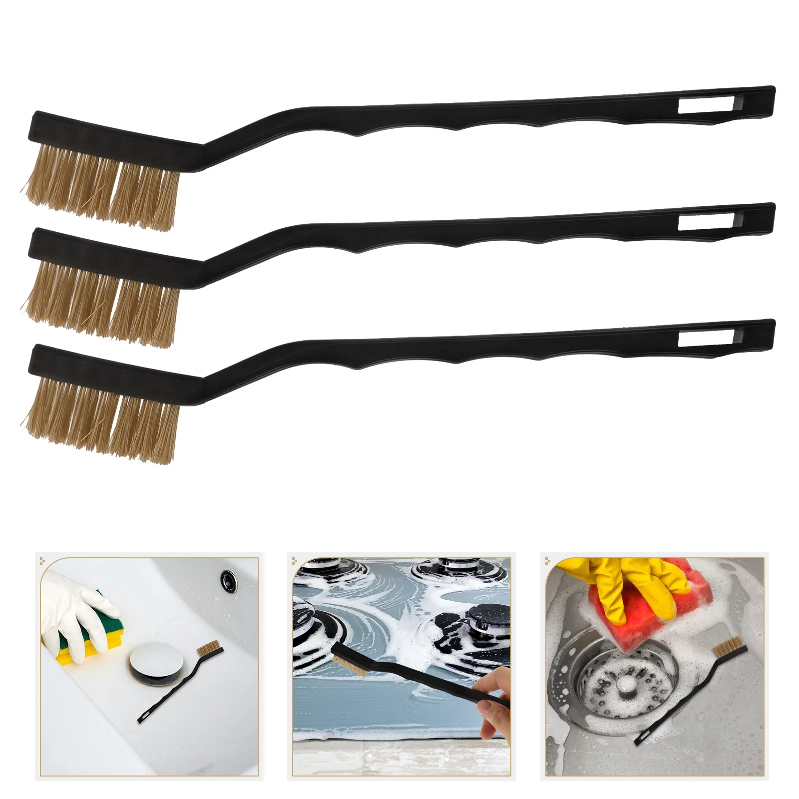 

3pcs Brass Wire Brush Set Metal Rust Removal Cleaning Tool For Stoves Bricks Sinks Grills Compact Handle Brush For Home