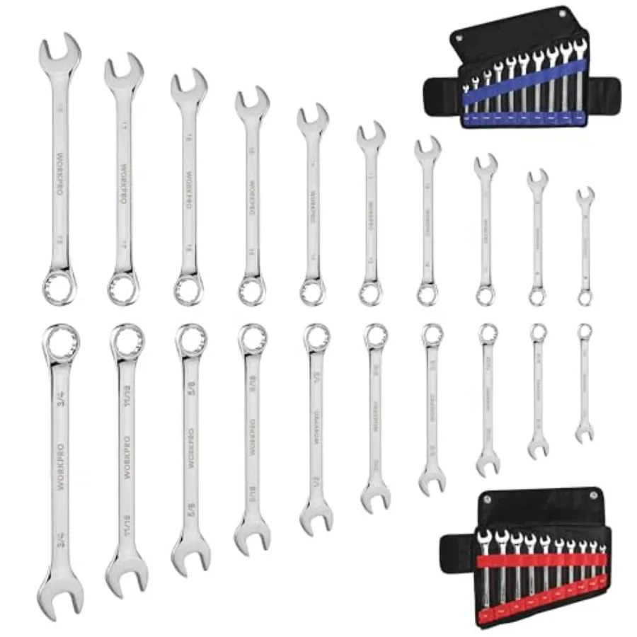 

20-piece Combination Wrench Set, Metric 6-18mm and SAE 1/4"- 3/4", Cr-V Steel, 12-point Wrenches Set with 2-in-1 Rolling Pouch