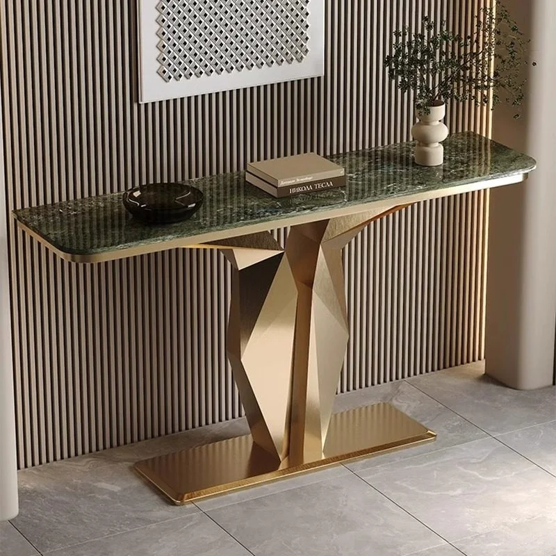 & Ultra Narrow Italian Light Luxury Micro Stone Entryway Console Table Stainless Steel Wall Hall Side Table