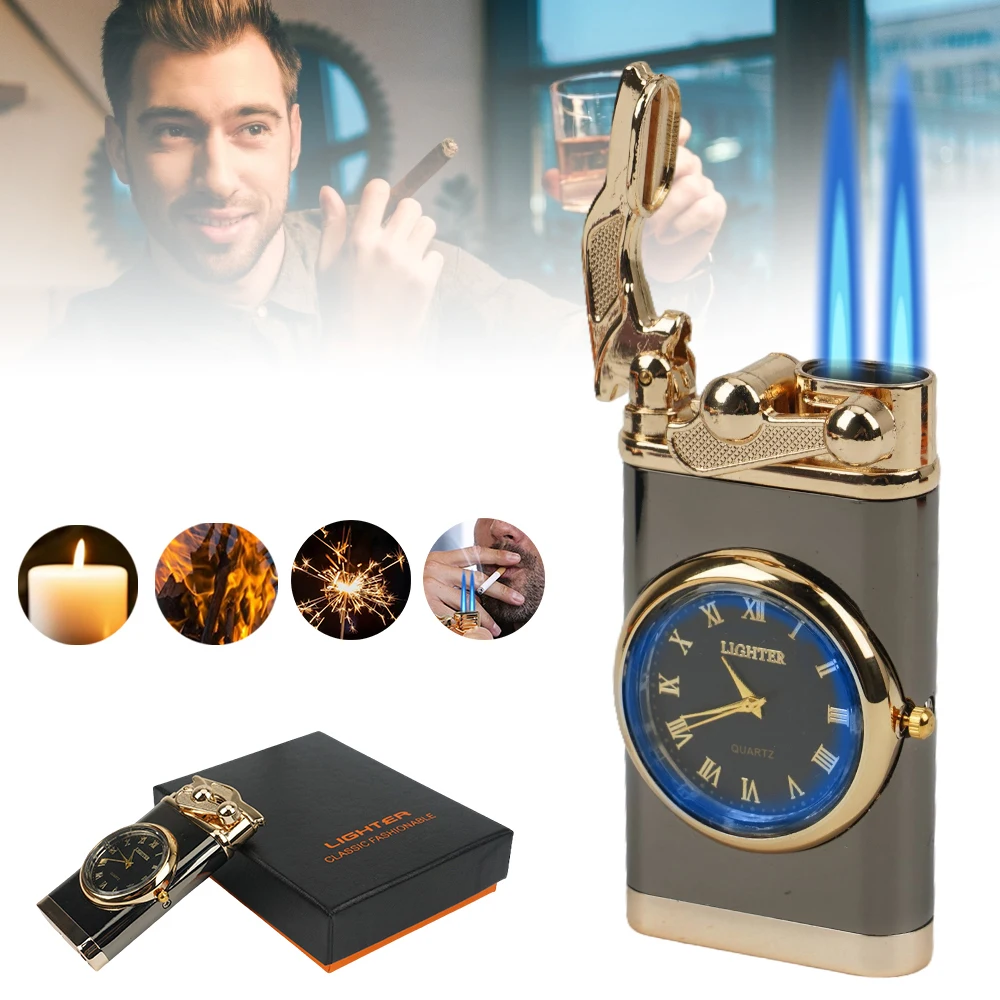 Briquet créatif en forme de montre, pour barbecues, cheminées, camping, briquets coupe-vent originaux avec boîte cadeau pour amis, famille