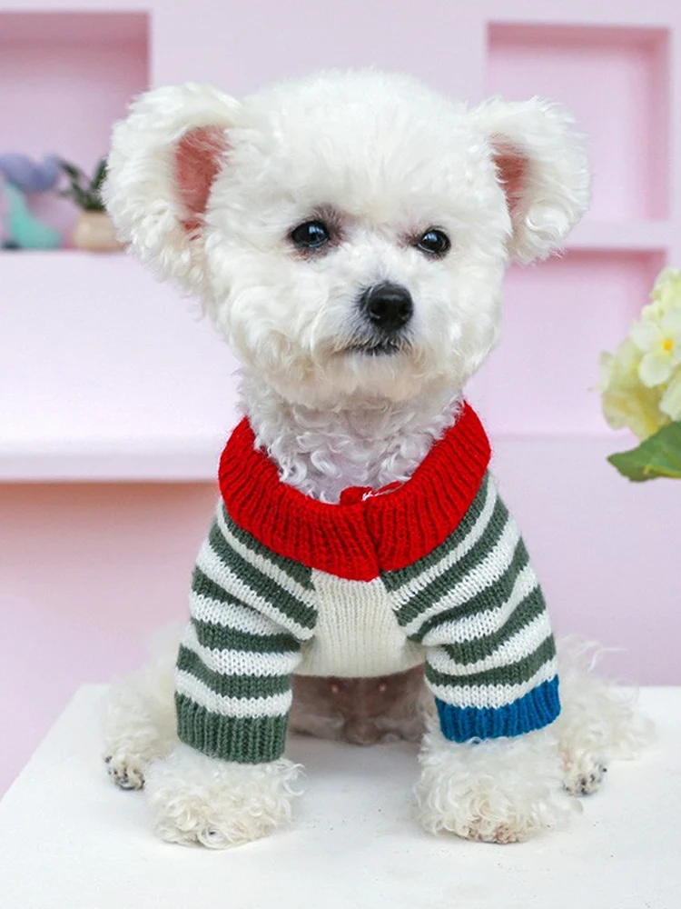 1pc Pet Clothing Dog Sweater Colored Vintage Stripes American Knitted Autumn Winter Comfort Soft Elasticity For Small Medium Dog