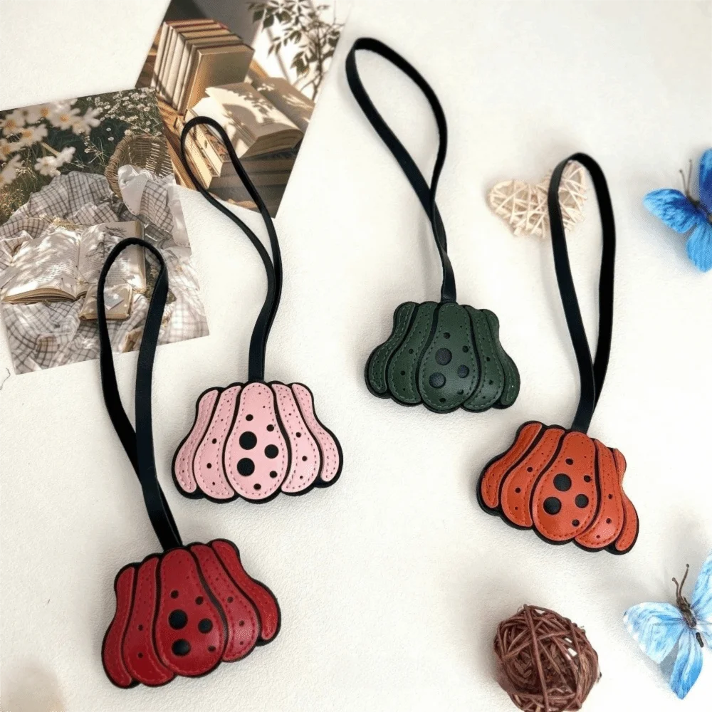 Cute Solid Color Pumpkin Keychain Leather Polka Dot Halloween Bag Pendant Charm Key Ring Beg Accessories Bag Charm