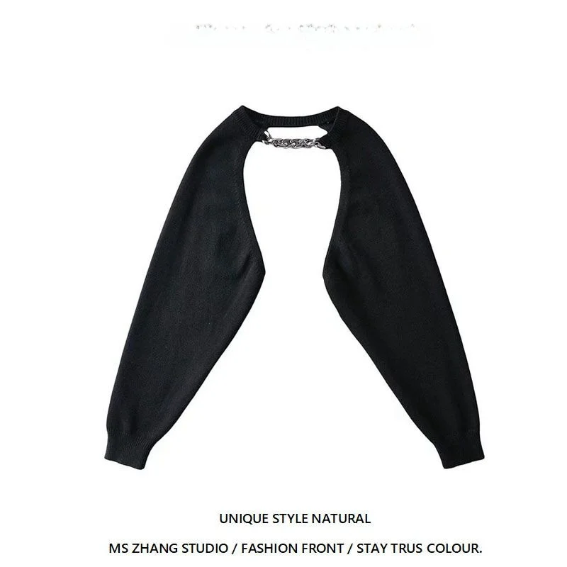 

Street Sle Knitted Long Sve Sweater Women's Overhead Chain Splicing Trendy Knitwear awl Casual Versatile Faionable