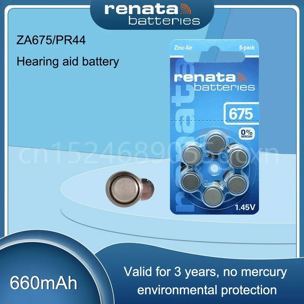 Renata Zinc Air Hearing Aid Batteries 675 a675 PR44 P675 Cell Button Battery 1.45V for BTE Super Power Hearing Aids