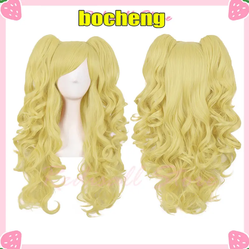 Multi-color Long Curly Ponytails Base Wig Twin Pigtails Gold Blonde Pink Blue Purple White Black Headwear Cosplay Basic Wigs