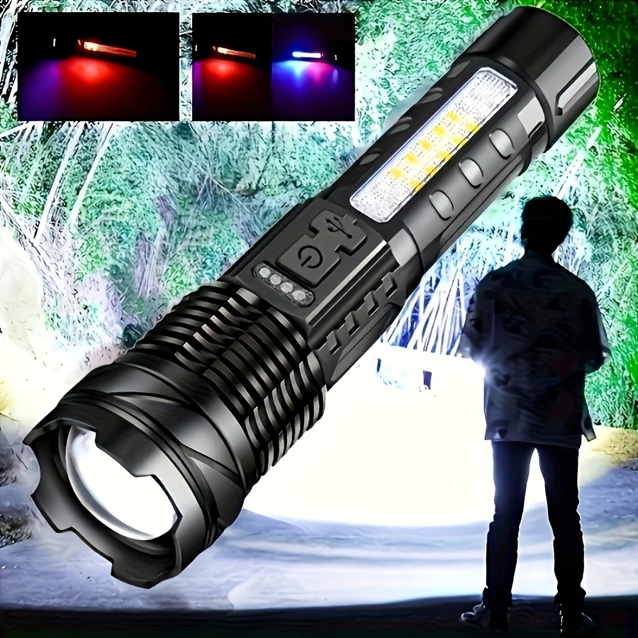 

A Super Powerful Rechargeable Flashlight Floodlight, Suitable for Outdoor Camping, Fishing, Hunting, Rock Climbing, Adventure, Emergency Night Riding, and Hiking
