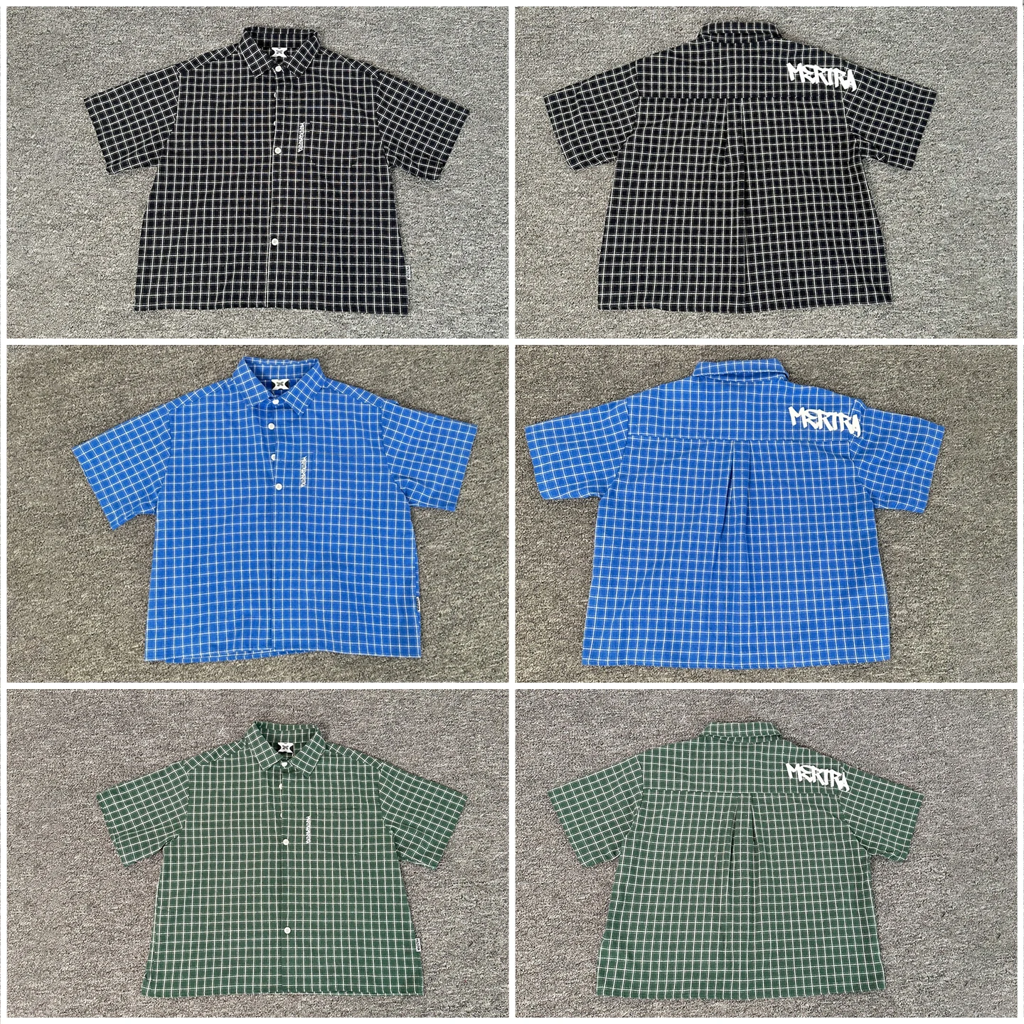 

Casual Summer American Letter Print Plaid Shirt Vintage Patchwork Loose Short Sleeve Turn-down Collar Fashionable Men's Shirt