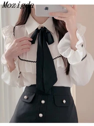 Summer Puff Sleeve Sweet Shirt Women Blouse Ruffles Cute Bow Tie Ladies Tops Blouses Vintage Japan Korea Chic Roupa Feminina