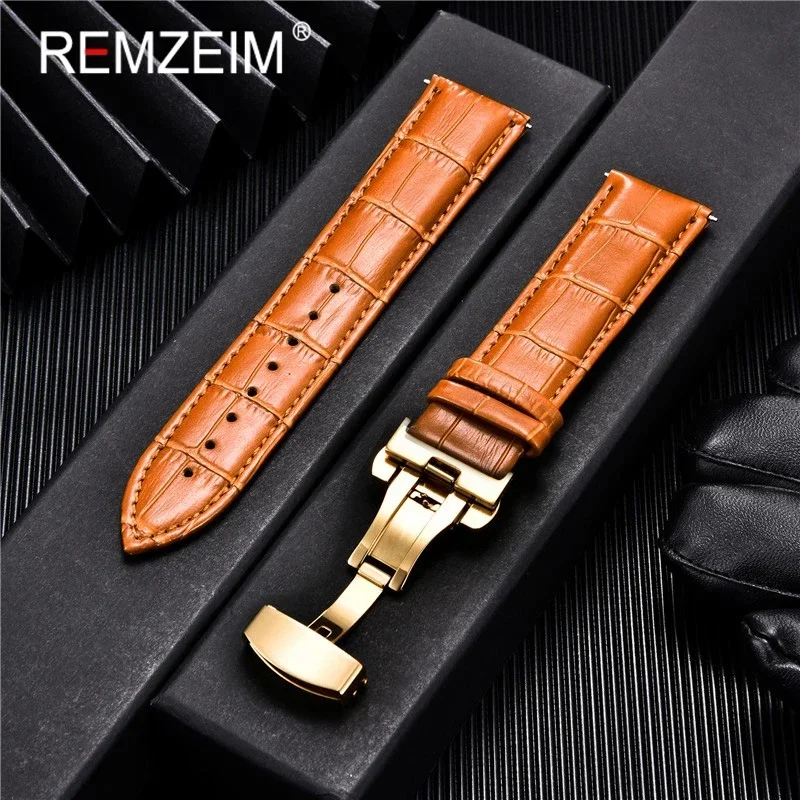 Leather Watchband 18mm 19mm 20mm 21mm 22mm 24mm Men Women Leather Strap Automatic Butterfly Clasp Watch Band Watch Accessories