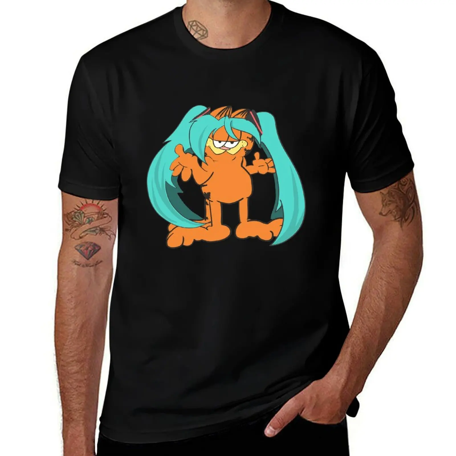 Hatsune Miku Garfield T-Shirt summer top vintage graphic tee essential t shirt plus size clothes mens clothing