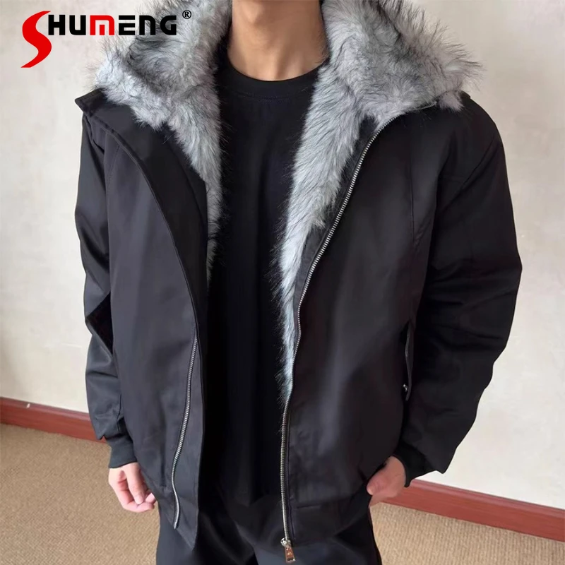 

Fashion Pocket Decoration Parkas Men 2025 Winter New Lapel Loose Comfort Parkas Male Handsome Solid Color Long Sleeve Warm Coats