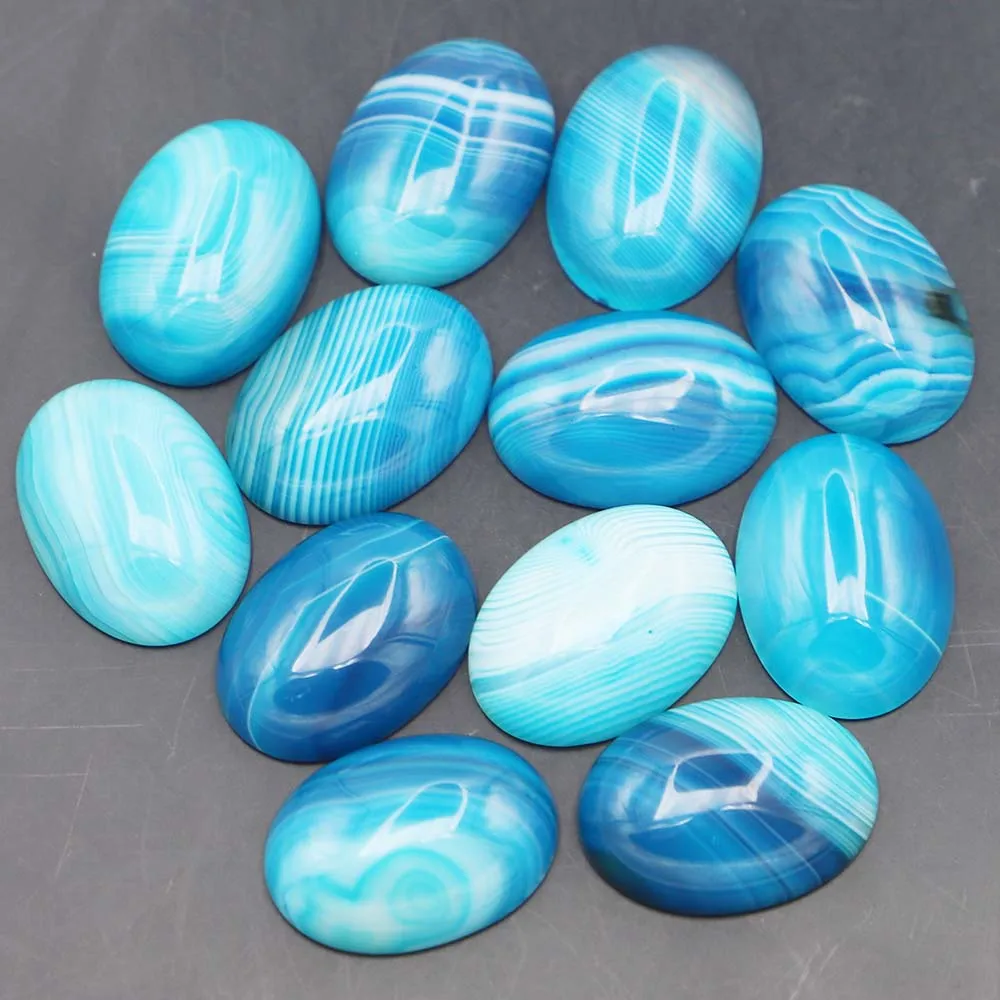 

18x25mm Natural Stone Cabochon Oval Beads Blue Stripe Agate for Women Men Fashion Jewelry Making 20PCS Sales with Free Shipping